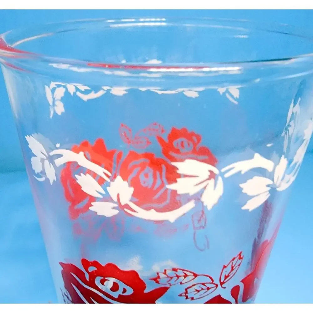 Vintage Red Rose 8 oz Drinking Glass 4 3/4